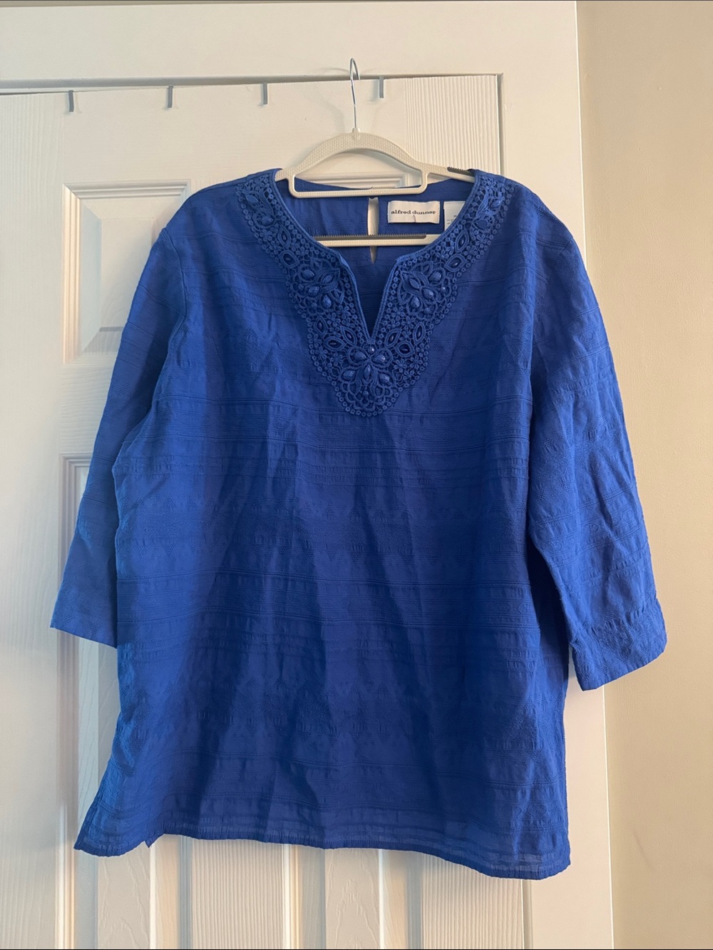 Alfred Dunner Cobalt Blue Embroidered Split-Neck Tunic